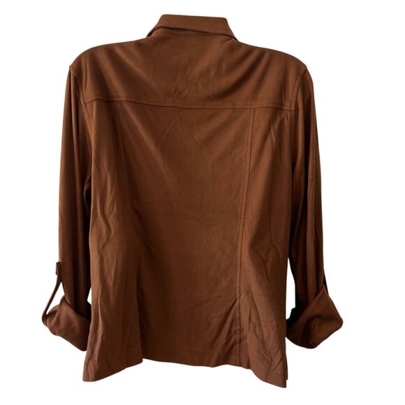 Norton McNaughton Woman Size 6 Brown Faux Suede Blouse Convertible Sleeves Vtg - Picture 3 of 8
